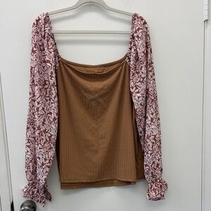 Floral Sleeve Brown Top